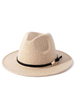 Lisianthus Women Wool Wide Brim Belt Buckle Fedora Hat